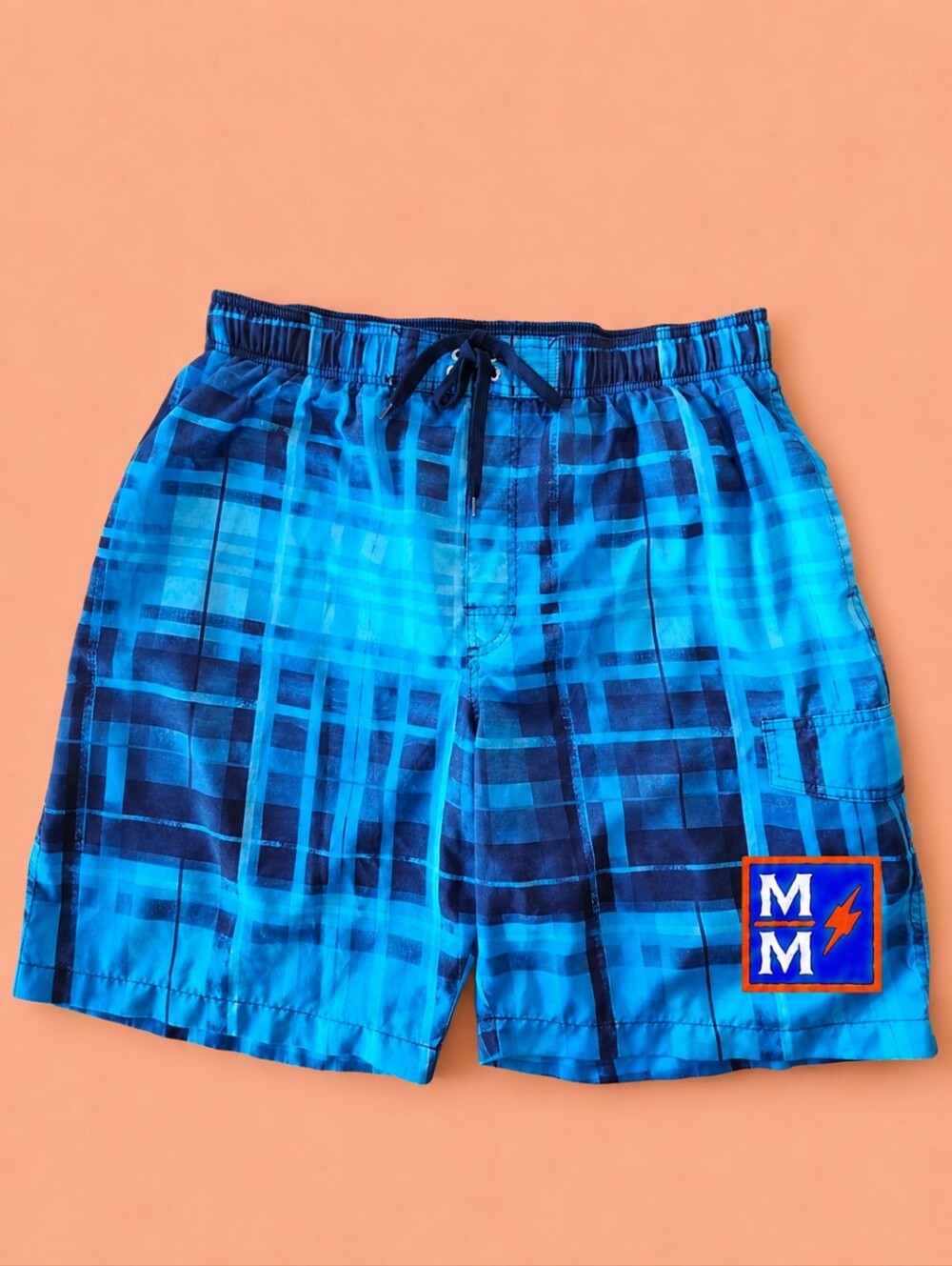 Sonoma Blue Plaid Men's Swim Trunks with Drawstring Waist